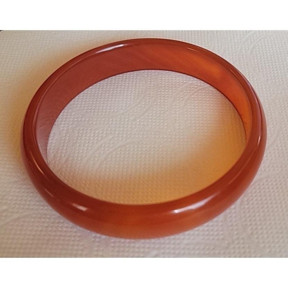 Natural Half Round Translucent Honey Orange Carnelian Agate 6"  Bracelet